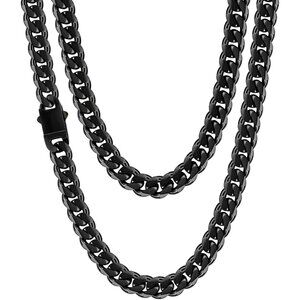 Fiusem Black Stainless Steel 20 inches 3.5mm Cuban Link Chains for Men
